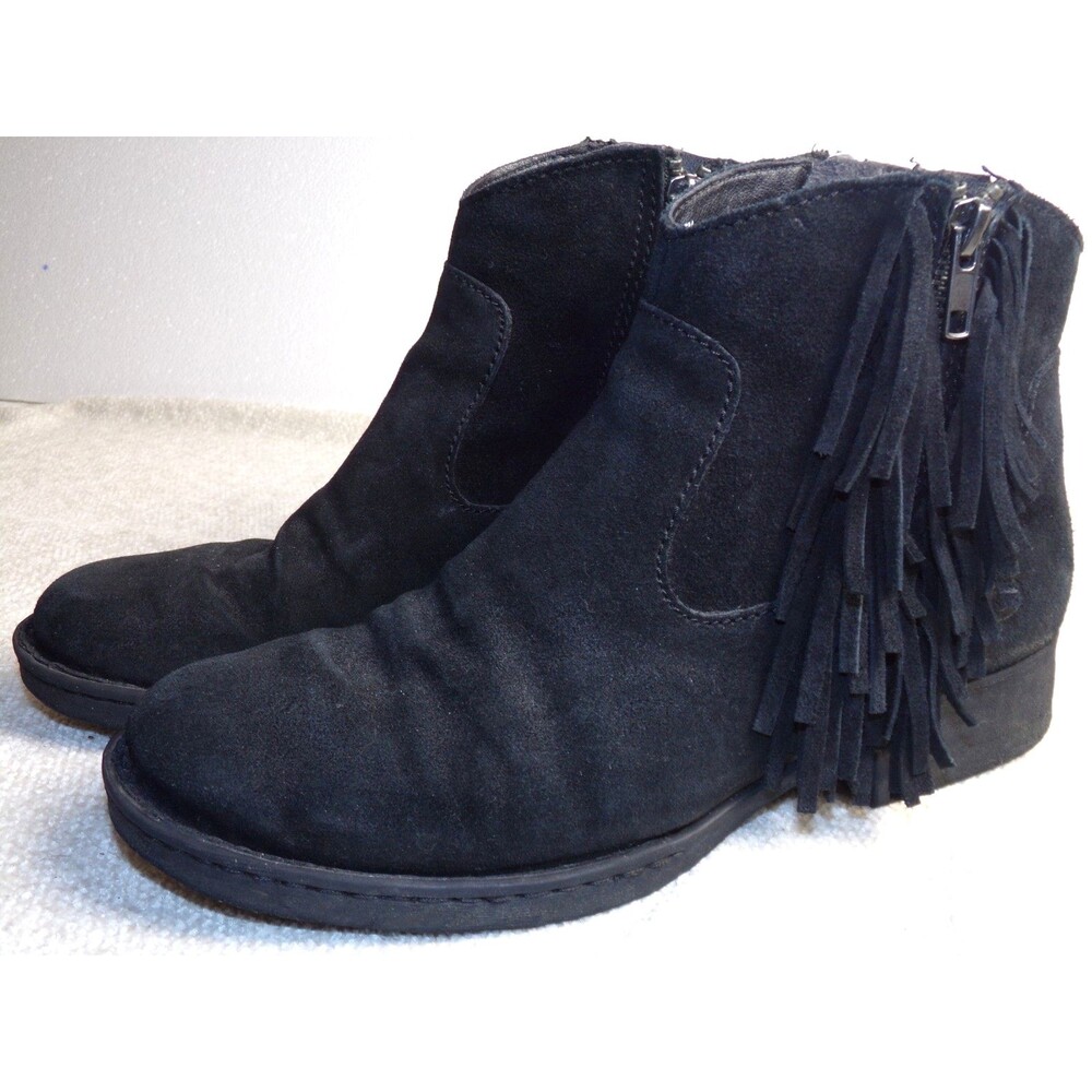 BOC Born Size 8.5 Black Suede Zip Fringe Ankle Boots